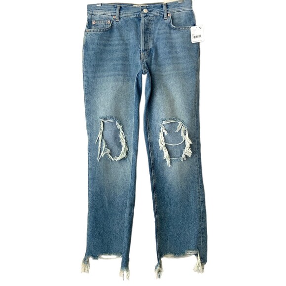 We The Free Jeans Women Size 25 Blue Distressed Maggie Mid Rise Straight Leg - Picture 1 of 13